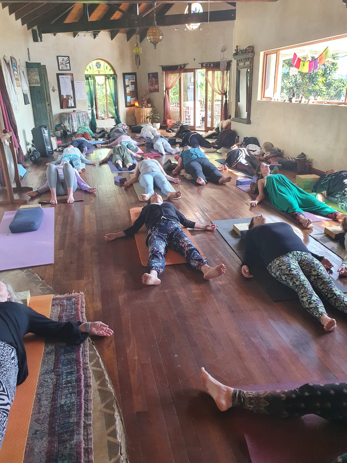 Sacred fire ceremony with retreat participants in circle